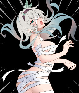 1girls artist_request ass breasts embarrassed female firefly_(honkai:_star_rail) halloween honkai:_star_rail honkai_(series) hoyoverse long_hair mostly_nude mummy mummy_costume sideboob solo