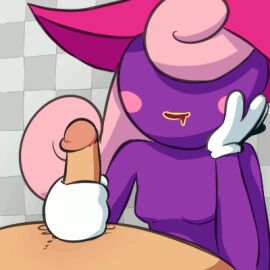 1:1 1boy 1girls animated average_penis breasts checkered checkered_background circumcised clothing digitalkaiju duo erection female genitals glans gloves hair handjob handwear hat headgear headwear human human_on_humanoid humanoid humanoid_genitalia humanoid_penis interspecies low_res male male/female mammal mario_(series) nintendo not_furry paper_mario pattern_background penile penis pink_hair pubes purple_body purple_skin sex shadow_siren short_playtime simple_background unknown_species vivian_(paper_mario)