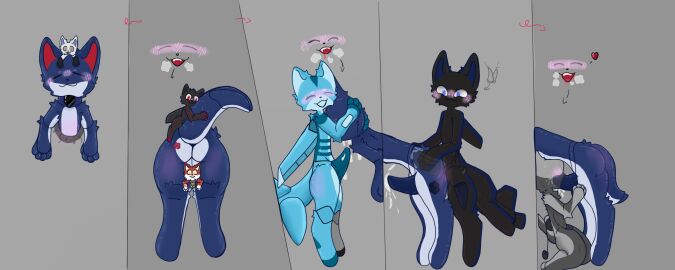 absurd_res aerocats anal anal_sex anthro blush butt_slap fellatio female group hi_res judie_(yaco) machine male male/female male/male oral penetration penile penis robot robot_anthro sex shade_(kiote) size_difference slap tail tail_grab through_wall tuna_(tumi) volt_(kiote) yaco_(artist)