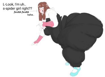 1girls ass cellulite cosplay fat_rolls female gabbadraws huge_ass hyper_ass marvel marvel_comics massive_thighs mizuki_(gabbadraws) side_view spider-gwen_(cosplay) text thighs