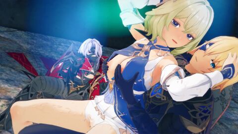 1girls 2boys bandage blonde_hair cuckold dainsleif_(genshin_impact) face_mask genshin_impact grabbing_another's_breast grabbing_from_behind hoyoverse koikatsu_(medium) mihoyo netorare rerir_(genshin_impact) tagme tholindis_(genshin_impact) video white_hair