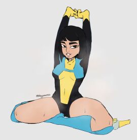 1girls breasts female female_only flat_chest flat_colors invincible invincible_(comics) jeteggs small_breasts smile solo solo_female steam stretch stretching sweat terra_grayson thick thick_legs thick_thighs tired
