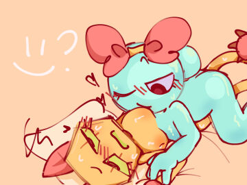 2girls <3 adorable anthro blush blush_lines blushing bow breast_sucking breasts cat cute dandy's_world female female_only fully_nude lesbian lesbian_sex lesbians loving_it nipples nipples_out no_clothes one_eye_closed poppy_(dandy's_world) scraps_(dandy's_world) silly submissive sucking_breast sucking_nipples sweat yuri