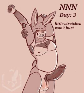 1boy 2023 anthro anthro_focus anthro_only balls closed_eyes completely_nude english_text erect_penis erection ernie_(techbun) flexing foreskin furry furry_male furry_only humanoid_genitalia humanoid_penis lagomorph lagomorph_humanoid leporid leporid_humanoid long_ears male male_anthro male_focus male_only navel nipples no_nut_november nude nude_male page_3 page_number penis penis_focus penis_out rabbit rabbit_humanoid solo_male stretching sweat sweatdrop techbun testicles uncircumcised