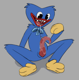 2024 ambiguous_fluids animate_inanimate black_eyes blue_body blue_fur bodily_fluids bow_ribbon curved_penis digital_drawing_(artwork) digital_media_(artwork) dripping_saliva drooling erection fur furred_monster genitals grey_background hi_res huggy_wuggy humanoid living_plushie living_toy male male_focus male_only mandyfoxy mob_entertainment mob_games monster nude open_mouth open_smile penis plushie poppy_playtime saliva sharp_teeth simple_background sitting smile solo solo_male spread_legs tapering_penis teeth