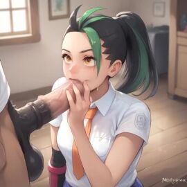 ai ai_generated balls ballsack blowjob brown_hair deepthroat fellatio female head_tilt horsecock huge_cock living_room nemona_(pokemon) no_sound on_knees ponytail school_uniform sucking sucking_penis swallowing tagme video yellow_eyes