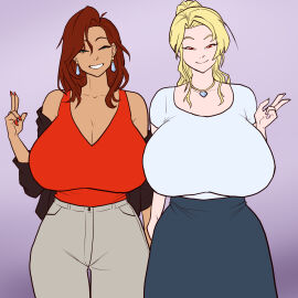 2girls ass big_ass big_breasts big_thighs breasts breasts_bigger_than_head bust busty chest curvaceous curvy curvy_figure digital_media_(artwork) enormous_breasts female gigantic_breasts hips hourglass_figure huge_ass huge_breasts jon_freeman large_ass large_breasts light-skinned_female light_skin massive_breasts mature mature_female slim_waist thick thick_hips thick_legs thick_thighs thighs voluptuous waist wide_hips