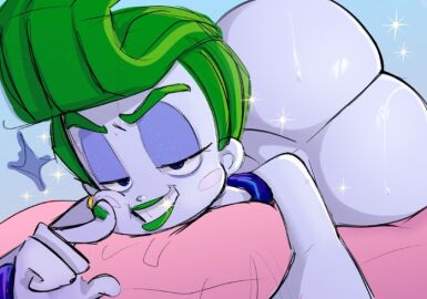 1boy arm_out ass ass_focus ass_out big_ass blue_bracelet blue_collar butt different_artstyle dreamworks edited_art edited_by_uploader face_closeup femboy finger_on_cheek gay gay_male giant green_hair green_lips green_nail_polish holding_phone horny_male japansadface lime_green male male_only not_original pink_blanket purple_eyeshadow relaxed_expression selfie selfie_ass shiny_skin smiling sweaty_ass tilted_head toony trolls trolls_band_together unknown_artist veneer_(trolls) white_skin white_teeth