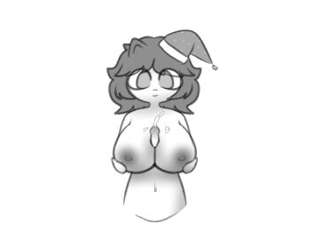 2boys alternate_breast_size breasts busty_male chibi chibi_style cum cum_on_breasts greyscale large_breasts lewdnines63 looking_at_penis male male_with_breasts monochrome navel nightcap nines_(lewdnines63) nipples original paizuri penis pov short_hair simple_background tittyboy upper_body white_background