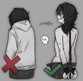 belt black_hair blush bondage boy creepypasta cuts cuts_on_thighs femboy_jeff_the_killer jeans jeff_the_killer male ribs self_harm_scars shoulder solo thin white_skin