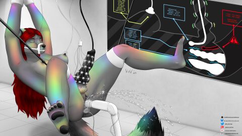 absurd_res anal anal_sex animal_genitalia animal_penis anthro black_knot black_lips black_nipples black_nose black_pawpads black_pussy black_tail_tip bodily_fluids breast_milking breasts canid canine canine_genitalia canine_penis clenched_teeth clitoral_hood_piercing clitoris closed_eyes colored_nails curling_tail curling_toes dark_penis digital_drawing_(artwork) digital_media_(artwork) dipstick_tail ears_back ejaculation electronics feet forced_orgasm fox fucking_machine futanari genital_fluids genital_piercing genitals hands_above_head herm hi_res humanoid_feet intersex iridescent iridescent_fur knot lactating leaking long_hair machine mammal markings monitor muzzle_(object) nipples no_balls object_in_ass orgasm pawpads penetration penile penis penis_milking piercing pivoted_ears plantigrade pussy pussy_ejaculation pussy_ejaculation_while_penetrated pussy_ejaculation_while_toyed pussy_juice_leaking restrained_arms restrained_legs robot_arm sex_machine sex_toy sex_toy_in_ass sex_toy_in_pussy sex_toy_insertion sheath solo spread_legs spreading suspended_in_midair tail tail_markings teeth text urethral urethral_insertion urethral_penetration vaginal_fluids vaginal_penetration vibrator vibrator_in_ass vibrator_in_pussy vibrator_on_penis vixx vixx_(character)