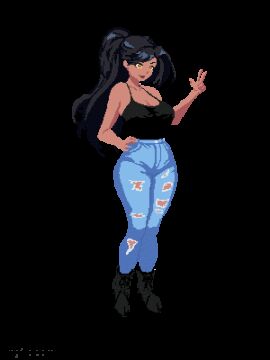 animated ass_expansion belly_expansion breast_expansion indulgences jeans mia_(indulgences) pixel_art tight_clothing