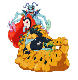 anal_beads anus ass breasts crown dildo duo earthworm_jim_(franchise) father_dimitry female gastropod genitals hair headgear hi_res human incest looking_back mammal mollusk open_mouth princess_what's-her-name pussy queen_slug-for-a-butt red_hair sex_toy sharp_teeth slug teeth