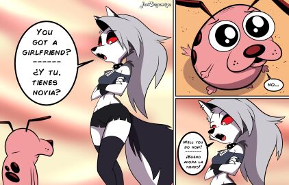 breasts canine courage courage_the_cowardly_dog female grey_hair hair hellhound helluva_boss long_hair loona_(helluva_boss) male tail