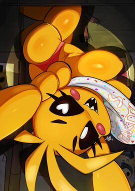 2020s 2024 aonoexorcist100 big_breasts breasts female five_nights_at_freddy's five_nights_at_freddy's_2 fnaf heart-shaped_pupils nipple_outline panties robot_girl robot_humanoid solo toy_chica_(fnaf) vanessa_(fnaf) yellow_body