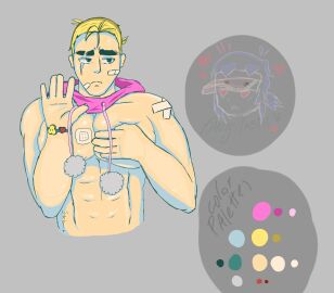 1boy ashamed bara big_boobs big_breasts boobs brawl_stars breasts gay grom_(brawl_stars) homosexual male male_only naked naked_male yaoi