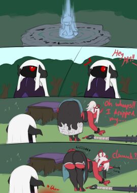 1futa 1girls aft bending_over comic comic_page darkafterdark dragon_humanoid female futanari horns intersex mia_martler_(osumaruart) no_nut_november oni osumaruart presenting presenting_hindquarters red_body red_eyes seducing seductive_pose shortstack white_hair