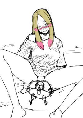 2d ambiguous_penetration barefoot blonde_hair blush bottomless clothing eyelashes facepaint female feral half-closed_eyes human human_female interspecies klefki light-skinned_female light_skin long_hair male male_pokemon/female_human mina_(pokemon) nintendo no_pants off_shoulder open_mouth oversized_clothes oversized_shirt paint pandaranohako penetration pink_hair pokemon pokemon_sm pokephilia pussy shirt short_sleeves sitting smile solo spread_legs vaginal_penetration