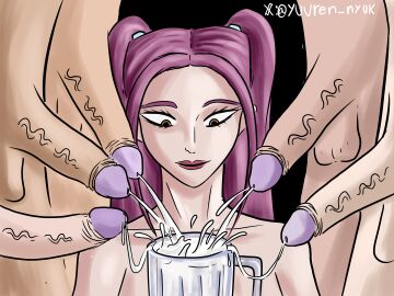 cock cocktail cum cum_in_jar female female_focus glass heterosexual huntrix kpop_demon_hunters male mira_(kpop_demon_hunters) orgy penis red_hair several_cocks several_penises straight yuuren_nyuk