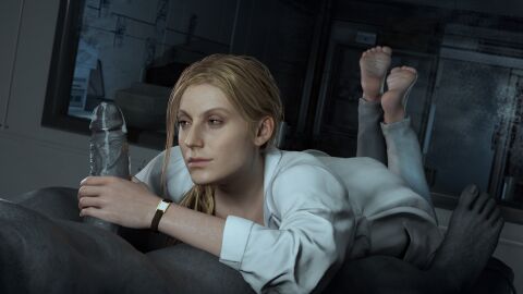 1boy 1girls 3d annette_birkin barefoot bluelight capcom completely_nude dress erection feet female full_body grey_skin handjob huge_cock male mr_x naked naked_male nude nude_male penis penis_awe realistic_penis_size resident_evil resident_evil_2 resident_evil_2_remake soles tyrant