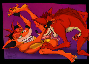 2020 2020s 2boys anthro anthro_only ass balls cherryvincent crash_(series) crash_bandicoot crash_twinsanity erection evil_crash furry furry_male furry_only licking_ass male male_only non-human non-human_only penis rhinohorn64 rimming selfcest toony_face video_games