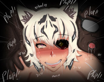 1boy 1girls 3d :o absurd_res absurdres ahe_gao animal_ears cheating cheating_wife clenched_teeth condom condom_on_penis dark-skinned_male dark_skin doggy_style drooling eye_patch female from_behind from_behind_position glasses grey_eyes hand_on_another's_shoulder heart heart-shaped_pupils hi_res high_resolution highres looking_pleasured male married_female mole mole_under_mouth netorare ntr nude one_eye_covered open_mouth original penetration penis pussy reina_(vyrus_smith) rolling_eyes safe_sex saliva sex smile stray_pubic_hair symbol-shaped_pupils taken_from_behind teeth text tiger tiger_ears two-tone_hair ugly_bastard vaginal_penetration vyrus_smith wearing_condom white_hair