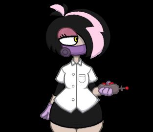 1girls amoeblaster animated areola black_hair breast_expansion breast_growth breast_growth_(enlargement) breasts breasts_focus burgerkurger button_down_shirt cleavage darla_d_dumas female gloves holding holding_object large_breast mask nipples original_character short_hair skirt solo tagme thighs tight_clothes wide_hips yellow_eyes