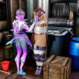 3d 3d_(artwork) activision alternate_costume blizzard_entertainment bondage commission cyber_detective_sojourn dark-skinned_female dark_skin defeated defeated_heroine female female_focus female_only nghiahp72 olivia_colomar overwatch overwatch_2 png sojourn_(overwatch) sombra vivian_chase yuri