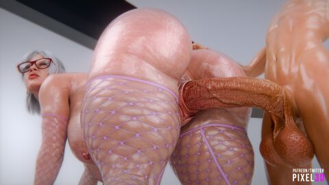 1boy 1girls 3d 3d_render all_fours ass ass_focus bare_shoulders bed bedroom big_ass busty curvaceous doggy_style doggystyle elbow_gloves erection female fishnet_legwear fishnet_thighhighs fishnets from_below gilf glasses gloves hand_on_another's_ass hanging_breasts head_out_of_frame hetero hi_res highres huge_ass huge_breasts huge_cock huge_penis indoors just_the_tip large_testicles light-skinned_female lips lipstick long_hair looking_back makeup mature mature_female mature_woman nipples nude old_woman older_female older_female_and_younger_male original penis pixel3d pussy red-framed_eyewear red_lips sex sex_from_behind shiny_skin short_hair sling_bikini straight taken_from_behind testicles thick_thighs thighhighs thighs uncensored vaginal vaginal_penetration veins veiny_penis white_hair