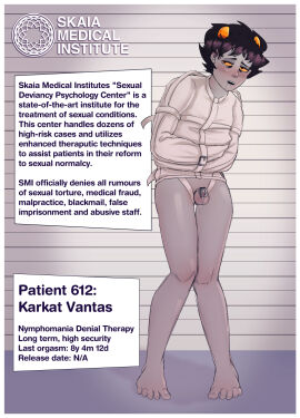 alien asylum barefoot bondage bottomless chastity chastity_cage creative_chastity homestuck horns karkat_vantas long_term_bondage long_term_chastity male male_only orgasm_denial precum prison prisoner straitjacket troll wistfullinsomniac