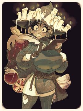 ass bag bags big_ass big_breasts big_hat black_hair board body_part body_parts bottle bottles breasts breasts_bigger_than_head candle candle_on_head candles clipboard container dark eyeball eyeballs eyes fantasy feathers female gloves hat jack_cayless jumper limbs multicolored_hair paper parchment rapscallion rapscallion_art rapscallion_games sack short_hair stiched stitches sweater thick_clothes thick_thighs thighhighs ttrpg undead undead_female vice_&_violence white_hair wide_hips wizard wizard_hat wizard_robe writing zombie zombie_girl