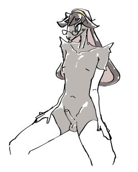 absurd_res accessory anthro balls blue_eyes blush bodily_fluids brown_body clothed clothing crossdressing erection eyewear femboy floppy_ears foreskin front_view fur genital_fluids genitals glasses gloves hair hair_accessory hairband handwear happy hi_res lagomorph legwear leporid long_ears lop_ears male mammal max_(mealhead) mealhead nervous nipples nude penis precum presenting presenting_penis rabbit simple_background slim smile solo tall thigh_highs uncircumcised