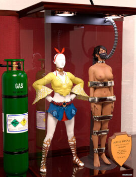 1girls 3d bound_arms bound_legs completely_nude female female_only full_body josie_rizal mannequin nude nude_female solo tekken thejpeger trophy_case unconscious unconscious_female