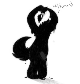 anthro black_body black_fur blush blush_lines blushing_profusely bodily_fluids canguuro canid canine canis changed_(video_game) cum dripping erection fur genital_fluids genitals goo_creature goo_dripping hi_res latex leaking_cum male male_focus male_only mammal mask nude penile penis puro_(changed) simple_background solo tail text wolf