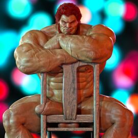 3d balls bara beard boner chair erection facial_hair fate_(series) iskandar_(fate) male male_only muscles muscular nude og_idk penis sitting solo solo_male yaoi