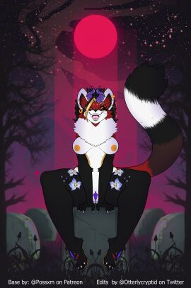 absurd_res ailurid anthro breasts cemetery cheek_tuft claws clitoris clitoris_piercing complex_markings dragon ear_chain ear_piercing ear_ring ear_stud ear_tuft eye_markings eye_scar eyeliner facial_scar facial_tuft fangs feet female fluffy fluffy_hair fluffy_tail genital_piercing genitals guiche_piercing hair halloween happy hi_res holidays horn hybrid inner_ear_fluff jewelry leg_markings lucy_(og_scorpio) makeup mammal markings moon mythological_creature mythological_scalie mythology neck_tuft night nipples otterlycryptid pawpads piercing playful presenting presenting_vulva raised_tail red_moon red_panda ring_piercing scalie scar sitting sky smile solo spread_legs spreading star starry_sky tail teeth thick_thighs thighs_spread toe_claws tombstone tongue tongue_piercing tuft vulva