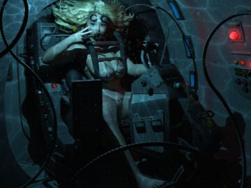 1girls 3d blonde_hair blue_eyes breasts bushy_hair female human large_breasts light-skinned_female light_skin medium_hair metal_gear metal_gear_solid paz_ortega_andrade peace_sign solo underwater water wavy_hair