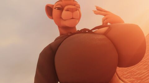 3d anthro big_breasts breasts close-up feline female furry nala nala_(the_lion_king) peace_sign sloppydragons smile smiling tagme vrchat