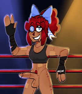 1futa 2d 2d_(artwork) ass balls ballsack bandage bandaid big_penis blue_eyes body_hair bow bow_ribbon boxing boxing_ring boxing_tape breasts buttons casademunecas cum cum_drip curly_hair dark-skinned_futa dark_skin dickgirl erection female futa_only futanari humanoid humanoid_penis intersex nude penis penis_out plush_doll pubic_hair ragatha ragatha_(burrotello) ragatha_(tadc) ragatha_(the_amazing_digital_circus) red_hair solo stitches sweat sweating sweaty the_amazing_digital_circus thighs