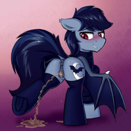 absurd_res animal_genitalia animal_pussy anus bat bat_pony bat_wings blush bodily_fluids clothing concentrating cuntboy dark_hair equid equine equine_anus equine_genitalia equine_pussy fangs feral footwear friendship_is_magic fur genital_fluids genitals grey_body grey_fur hasbro hi_res horse hybrid intersex looking_back mammal membrane_(anatomy) membranous_wings my_little_pony peeing pony pussy quiet_midnight red_eyes shirt socks solo sperokea teeth topwear trans trans_man urinating urination urine urine_pool urine_stream vampire vampony watersports wings