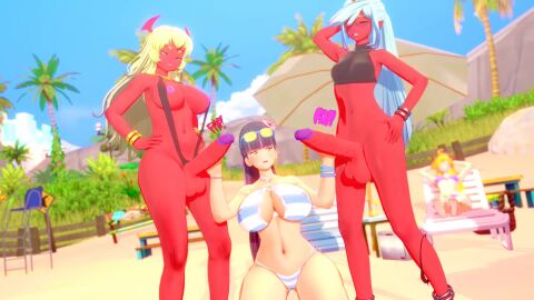 beach bikini chiyo1000nights double_handjob futa_on_female futanari futanari/female geministarsign handjob horn horns kneesocks_daemon koikatsu large_breasts miscsfmporn opennsfwsp outdoor_sex outdoors panty_&_stocking_with_garterbelt panty_anarchy ponytail purple_nipples red_skin scanty_daemon single_horn sling_bikini sound stocking_anarchy tagme testicles video