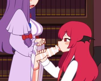 1futa 1girls animated bar_censor blowjob blush censored clothed clothing fellatio female futanari intersex koakuma light-skinned_female light-skinned_futa light_skin long_hair looping_animation oral patchouli_knowledge penis purple_hair red_eyes red_hair shinoda404 sucking_penis touhou wings