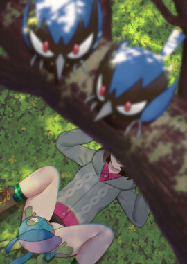 1boy 1girls 2025 alternate_version_at_source blue_body blue_feathers brown_hair clothed clothing drizzile feathers female female_penetrated feral feral_penetrating feral_penetrating_human generation_8_pokemon gloria_(pokemon) group hair hayashi_(artist) human human_on_feral human_penetrated interspecies lin_(artist) male male/female male_penetrating male_penetrating_female male_pokemon/female_human mammal nintendo penetration pokemon pokemon_(species) pokephilia rookidee sex zoophilia