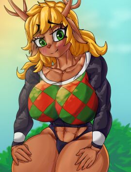 1girls 2d anthro anthro_female anthro_only big_breasts breasts brown_fur deer_girl deltarune female female_only furry furry_female furry_only green_eyes humanoid humanoid_female humanoid_only large_breasts mammal mammal_humanoid noelle_holiday solo undertale_(series) wide_hips