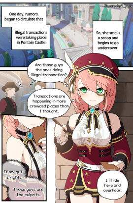 1girls breasts charlotte_(genshin_impact) cleavage clothed clothing comic english_text everyday2 female genshin_impact text