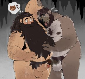 2boys absurdres alternate_body_type arm_up armpit_hair armpit_hair_peek bara bear_boy beard big_belly black_nipples blush boar brown_fur chest_tuft colored_nipples completely_nude cowboy_shot delicious_in_dungeon dungeon_meshi dwarf erection excessive_armpit_hair excessive_pubic_hair facial_hair fat fat_male furrowed_brow furry furry_male furry_with_non-furry glasses hairy highres interspecies knuckle_hair large_pectorals licking licking_armpit long_beard looking_at_another male male_focus male_pubic_hair moustache multiple_boys multiple_males nipples nude original pectorals penis penises_touching pubic_hair second-party_source senshi_(dungeon_meshi) sideburns_stubble smelling_armpit sparse_ass_hair sparse_chest_hair sparse_navel_hair spazz_bear standing stubble sweat sweaty_armpits thick_arm_hair thick_leg_hair thick_mustache thought_bubble uncensored very_hairy very_long_beard very_sweaty yaoi ych_commission