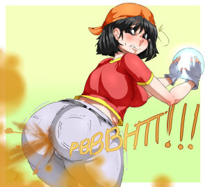 1girls ass bandana bent_over big_ass big_butt black_hair blush dragon_ball dragon_ball_gt fart fart_cloud fart_fetish farting female lazei looking_back pan_(dragon_ball) rear_view shart sharted sharting shoulder_length_hair shounen_jump solo_female standing thick_thighs viewed_from_behind