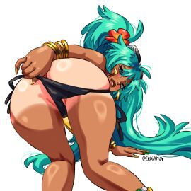 2d anklet ass blue_eyes bracelet brazil brazilian brazilian_female brazilian_miku breasts bubble_ass bubble_butt busty earrings erogamu female female_focus female_only flower_in_hair hatsune_miku hourglass_figure long_fingernails long_hair looking_at_viewer looking_back makeup nail_polish on_all_fours rear_view sunglasses_on_head tagme tan tan_body tan_skin tanline thong turquoise_eyes twintails vocaloid wide_hips