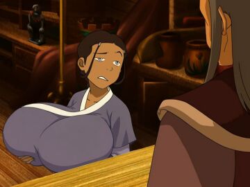 avatar_the_last_airbender big_breasts dark-skinned_female grabbing_own_breast hair_loopies huge_breasts katara large_breasts screencap screenshot screenshot_edit
