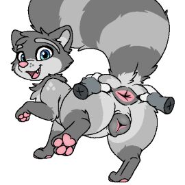 1:1 animal_genitalia animal_vulva anus canid canine canine_genitalia canine_vulva digital_media_(artwork) disembodied_hand female feral fur genitals grey_body grey_fur hand_on_butt holding_butt hybrid kalen_(xenoyia) low_res mammal oekaki one_leg_up pawprint.ing_(artwork) presenting procyonid raccoon raccoon_dog raised_leg rear_view short_stack spread_anus spreading tanuki xenoyia